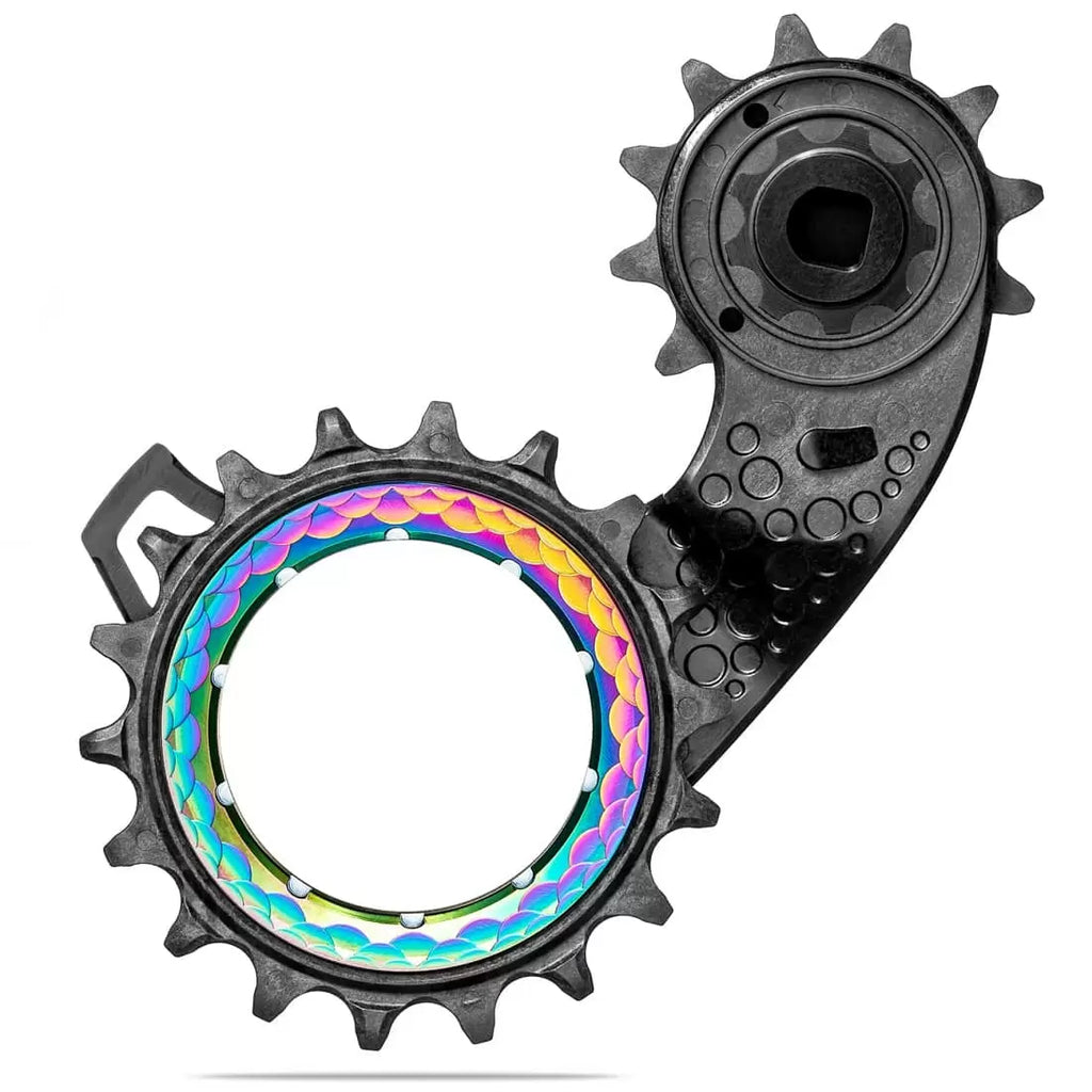 ABSOLUTEBLACK HOLLOWCAGE CARBON-CERAMIC OVERSIZED DERAILLEUR PULLEY PVD RAINBOW BLACK - COMPATIBLE WITH SRAM RED/ FORCE AXS ONLY CYCLING SYDNEY AUSTRALIA BIKE SHOP