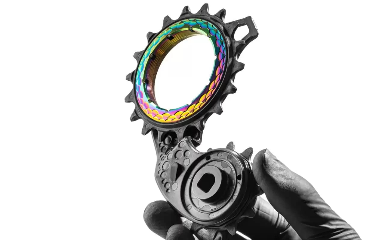 ABSOLUTEBLACK HOLLOWCAGE CARBON-CERAMIC OVERSIZED DERAILLEUR PULLEY PVD RAINBOW BLACK - COMPATIBLE WITH SRAM RED/ FORCE AXS ONLY CYCLING SYDNEY AUSTRALIA BIKE SHOP