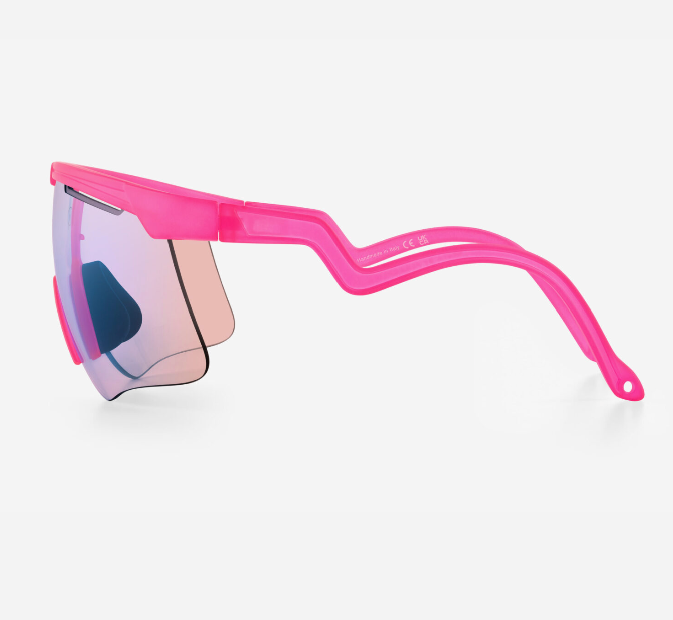 Side profile of Alba Optics Delta Pink sunglasses highlighting Tr90 frame and ergonomic temple tips