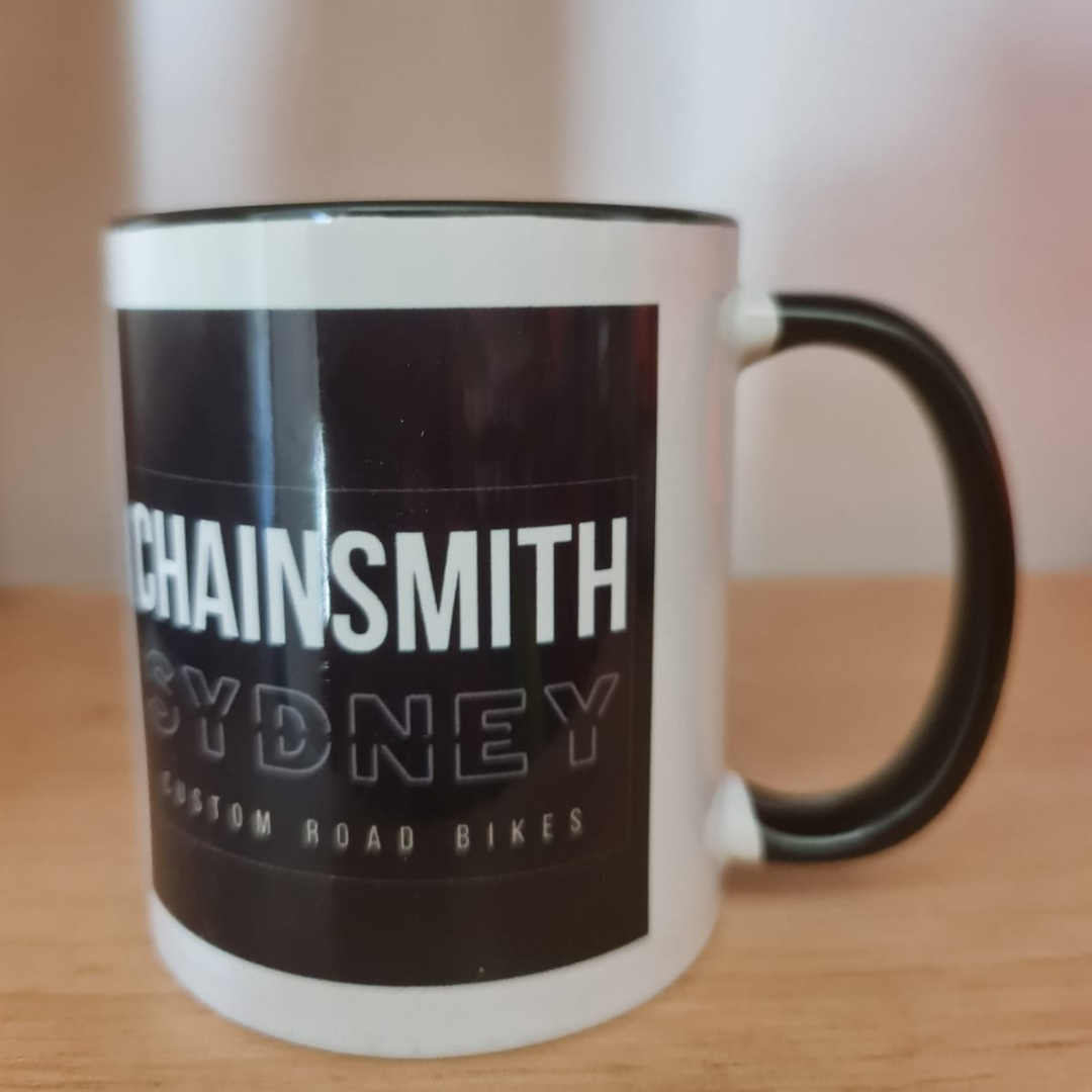 CHAINSMITH CUSTOMISED COFFEE MUG ACCESSORY CYCLING SYDNEY AUSTRALIA BIKE SHOP