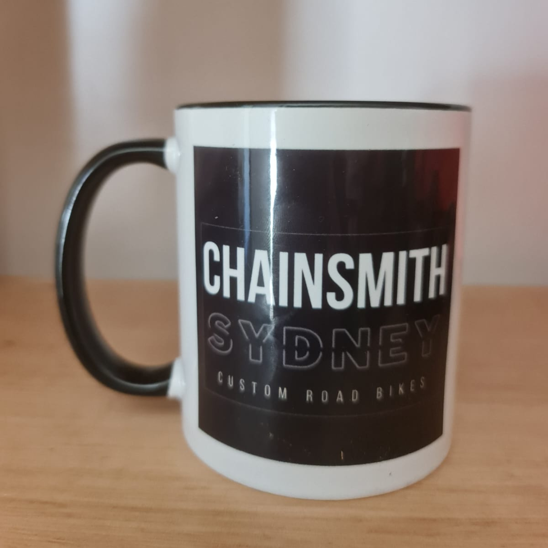 CHAINSMITH CUSTOMISED COFFEE MUG ACCESSORY CYCLING SYDNEY AUSTRALIA BIKE SHOP