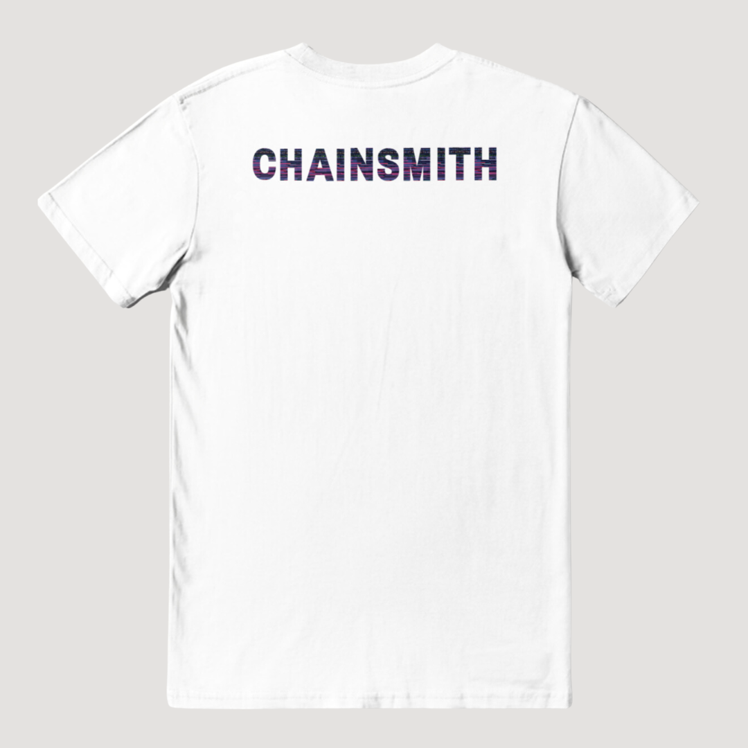 CHAINSMITH LOGO CUSTOMISED T-SHIRT WHITE CYCLING SYDNEY AUSTRALIA BIKE SHOP