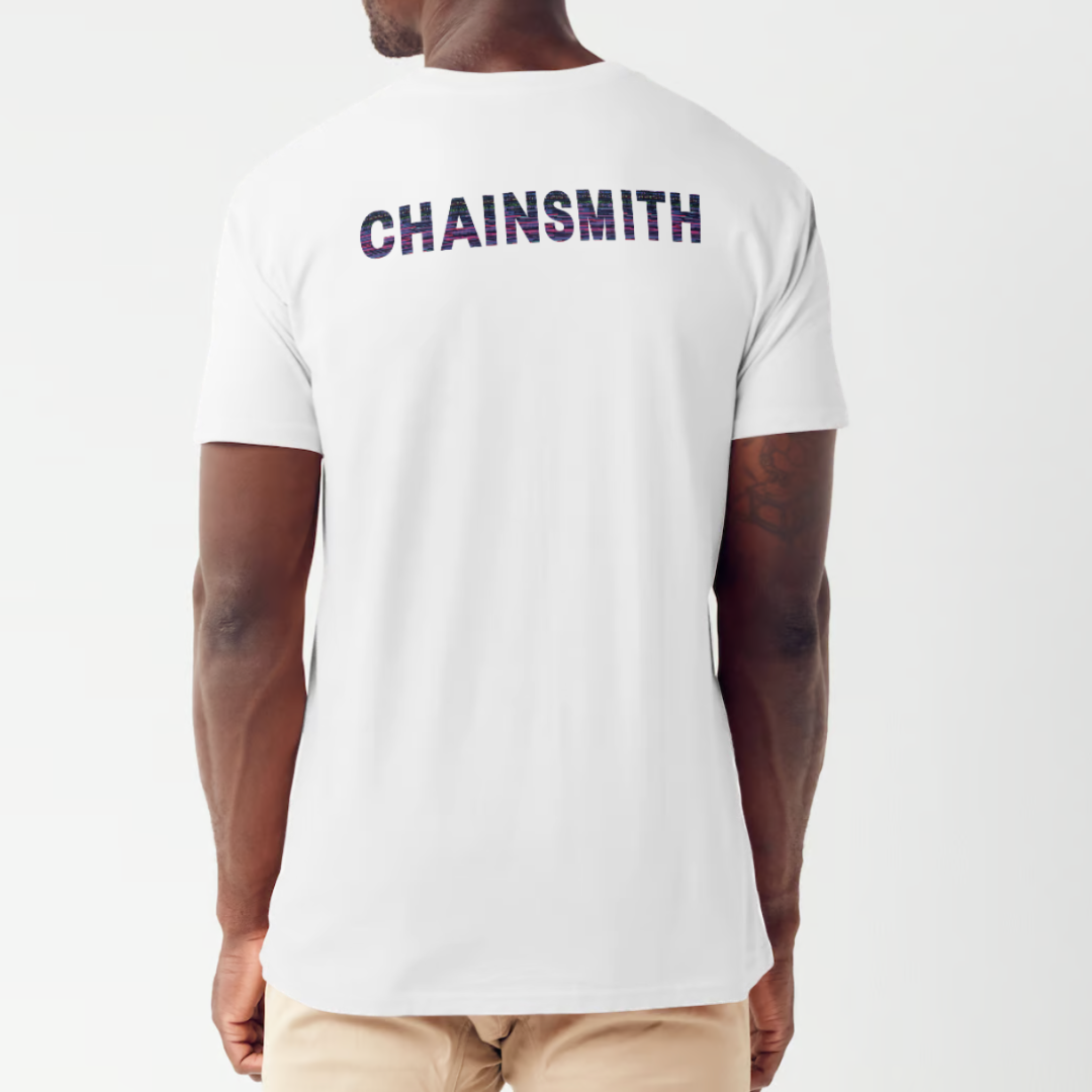 CHAINSMITH LOGO CUSTOMISED T-SHIRT WHITE CYCLING SYDNEY AUSTRALIA BIKE SHOP
