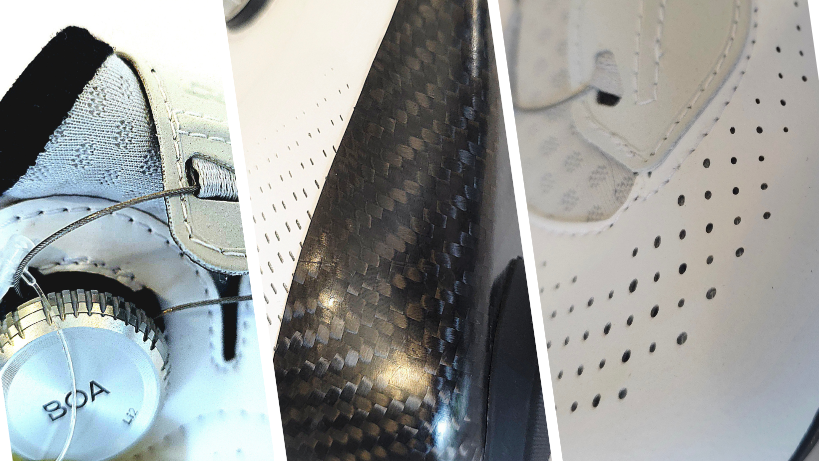 detail close up oimages of a pair of white Q36.5 Unique Pro shoes photographed together at Chainsmith for Australian riders