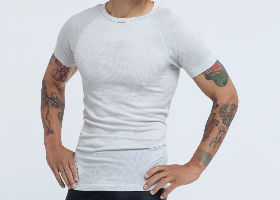 VELOCIO BASE LAYER MENS MERINO MESH SS LIGHT GREY CYCLING SYDNEY AUSTRALIA BIKE SHOP