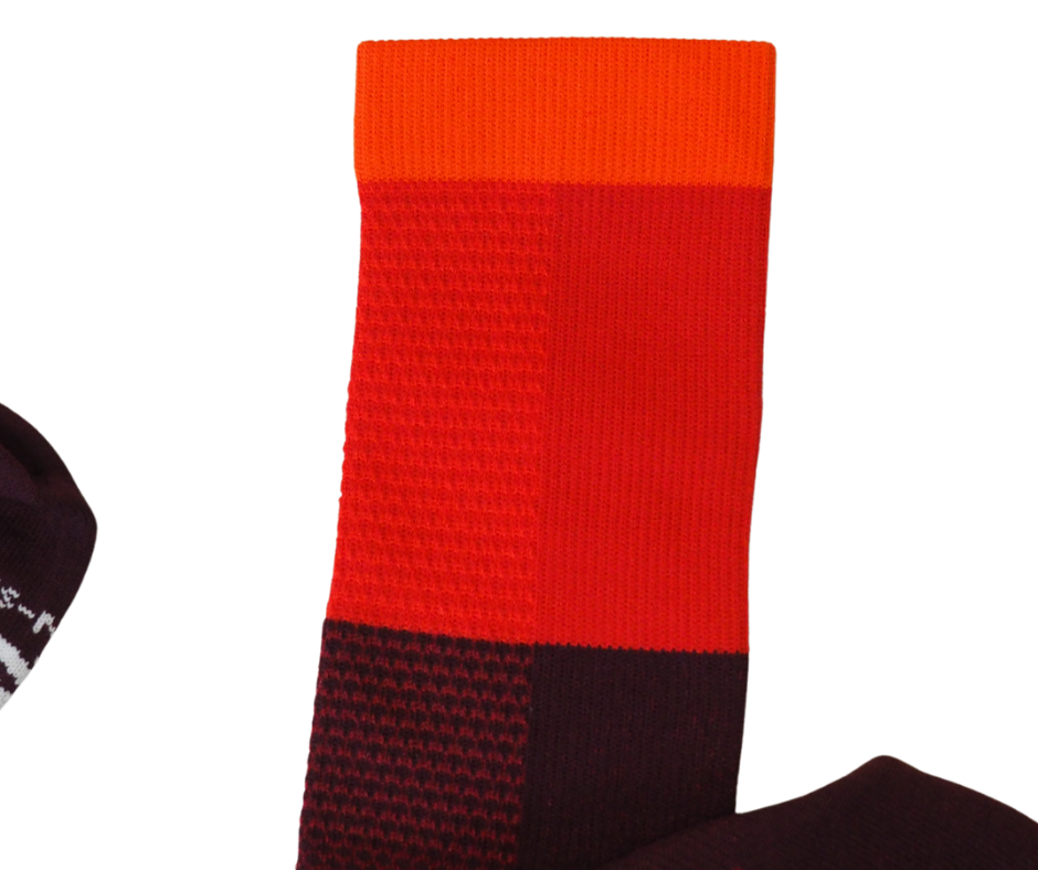 close up detail of weave in cycling socks for wicking