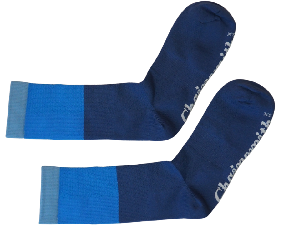 detail of blue cycling socks australia