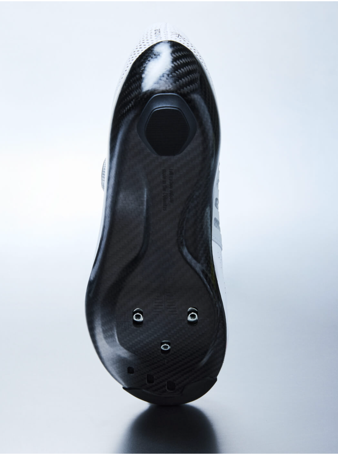Close-up of the ultra-thin carbon sole on Q36.5 Unique Pro road cycling shoes, engineered for maximum stiffness and efficient power transfer for Australian riders