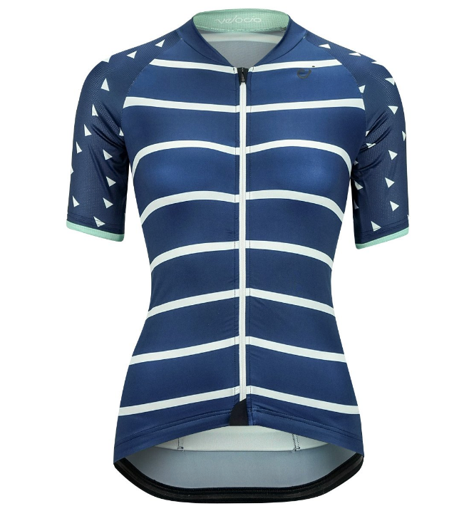 VELOCIO WOMENS JERSEY BRETON JERSEY NAVY WHITE CHAINSMITH BIKE SHOP