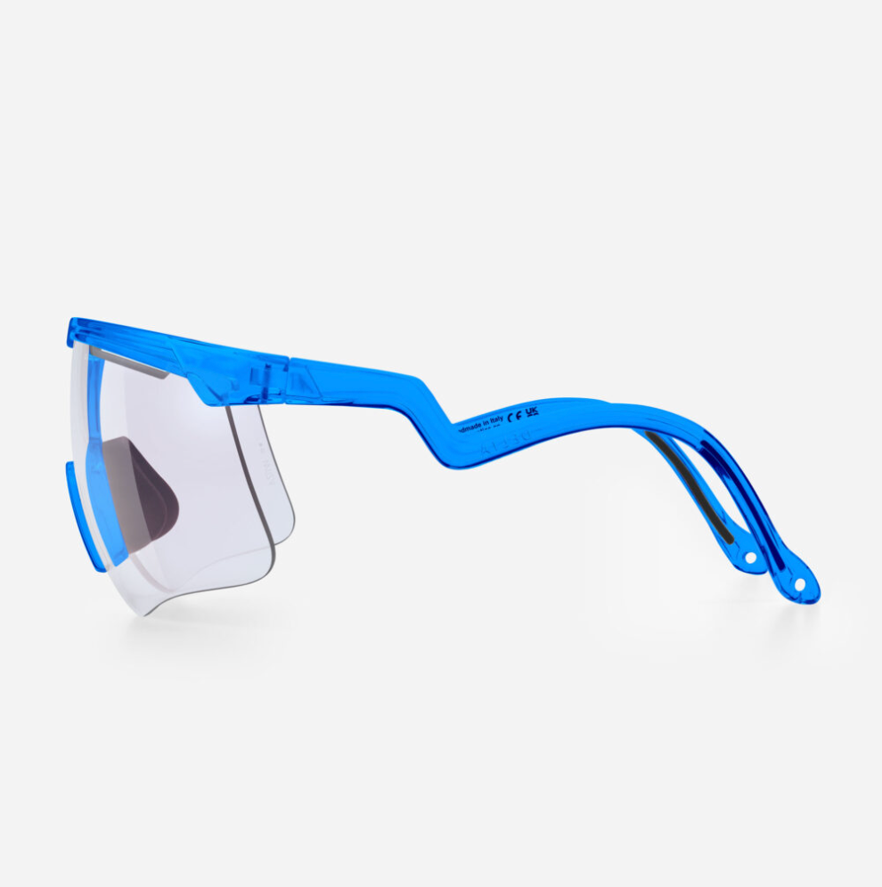 VZUM F-LENS FIRE lens detail on Alba Optics DELTA cycling eyewear