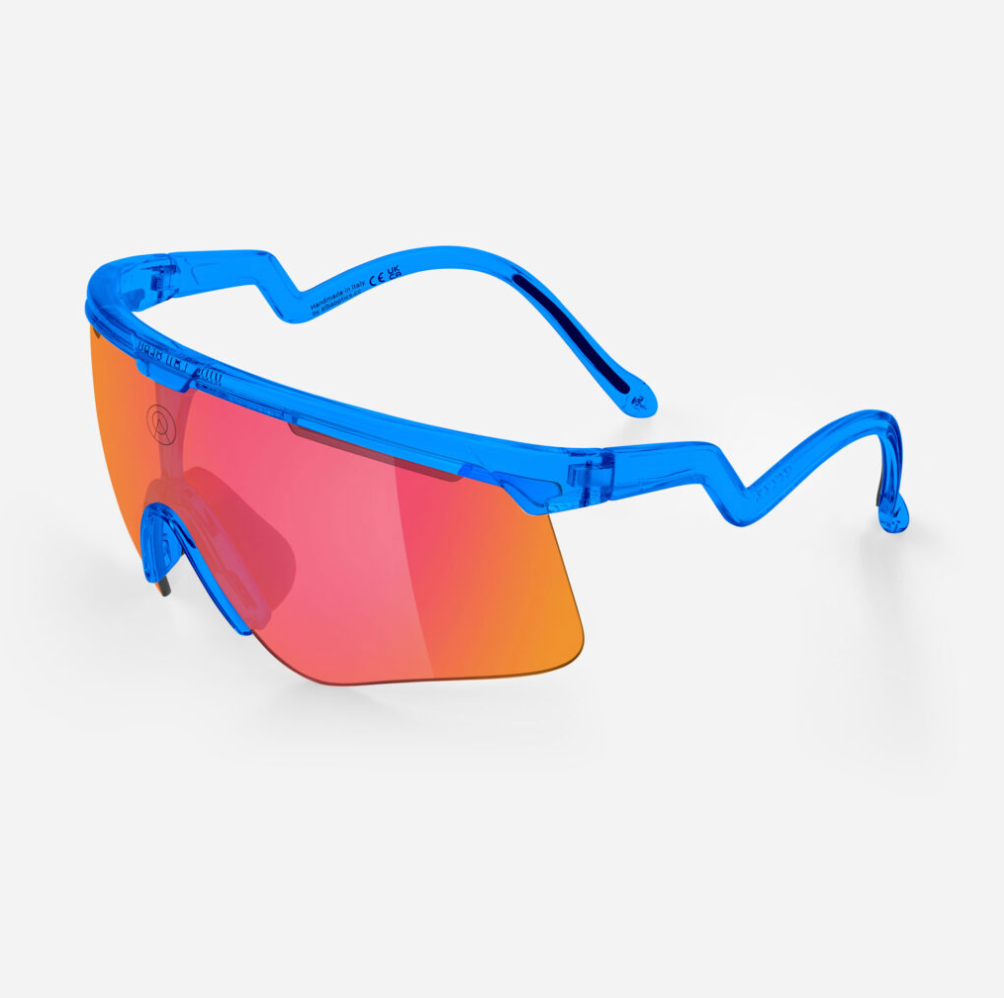 Photochromic cycling sunglasses adapting from low light to strong sun exposure during endurance riding