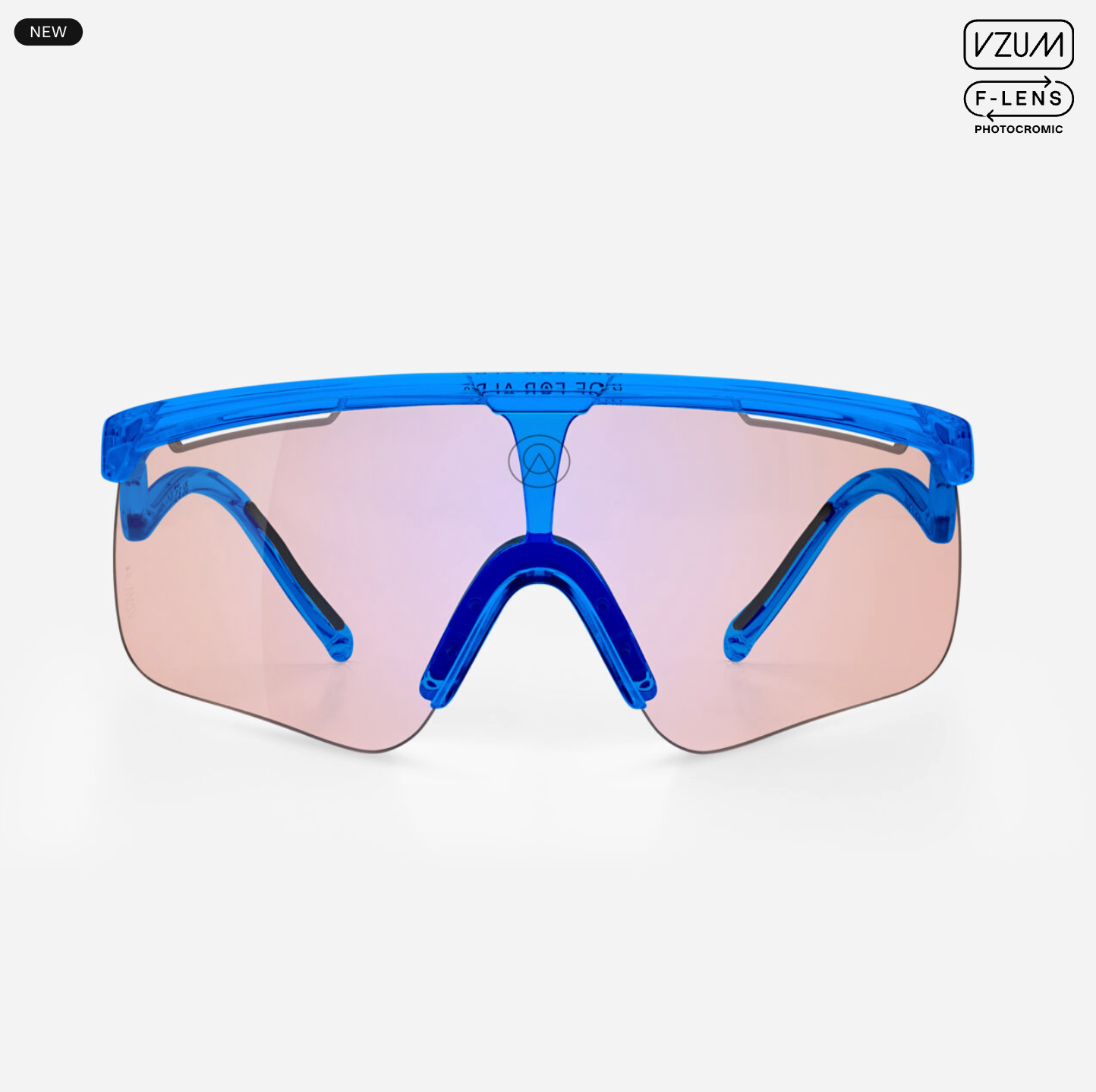 Alba Optics DELTA Blue Glossy cycling sunglasses with VZUM™ F-LENS Beetle photochromic lens front view