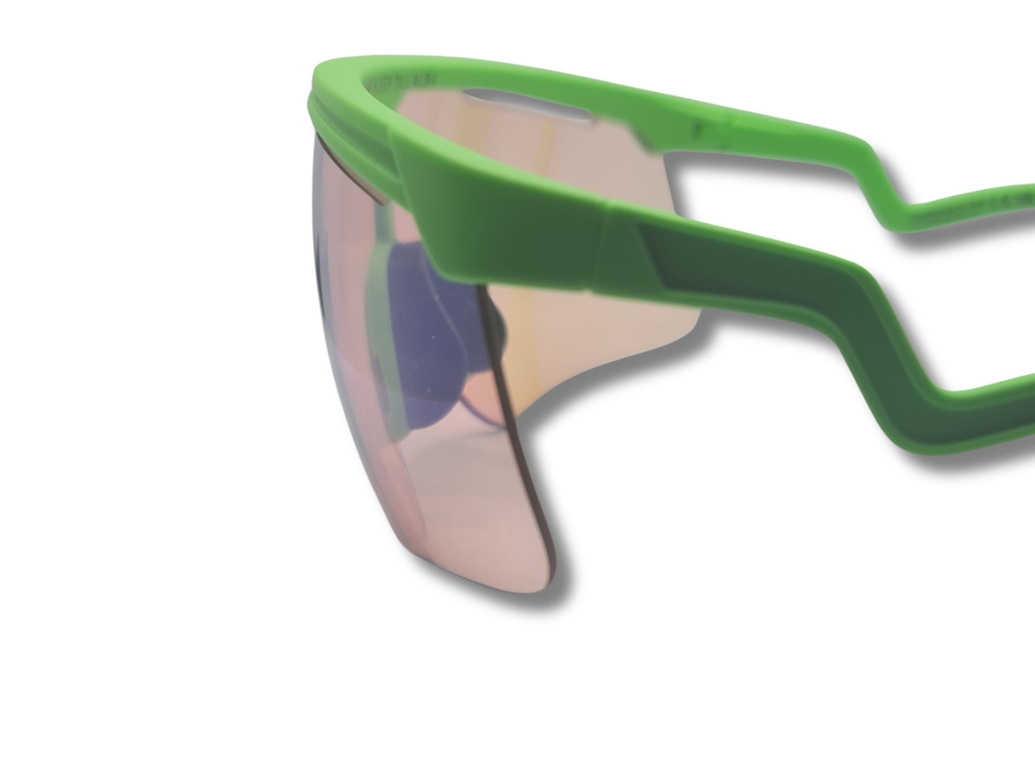 Close-up of VZUM™ F-LENS FLM on Alba Optics Delta KWI sunglasses showing mirror finish