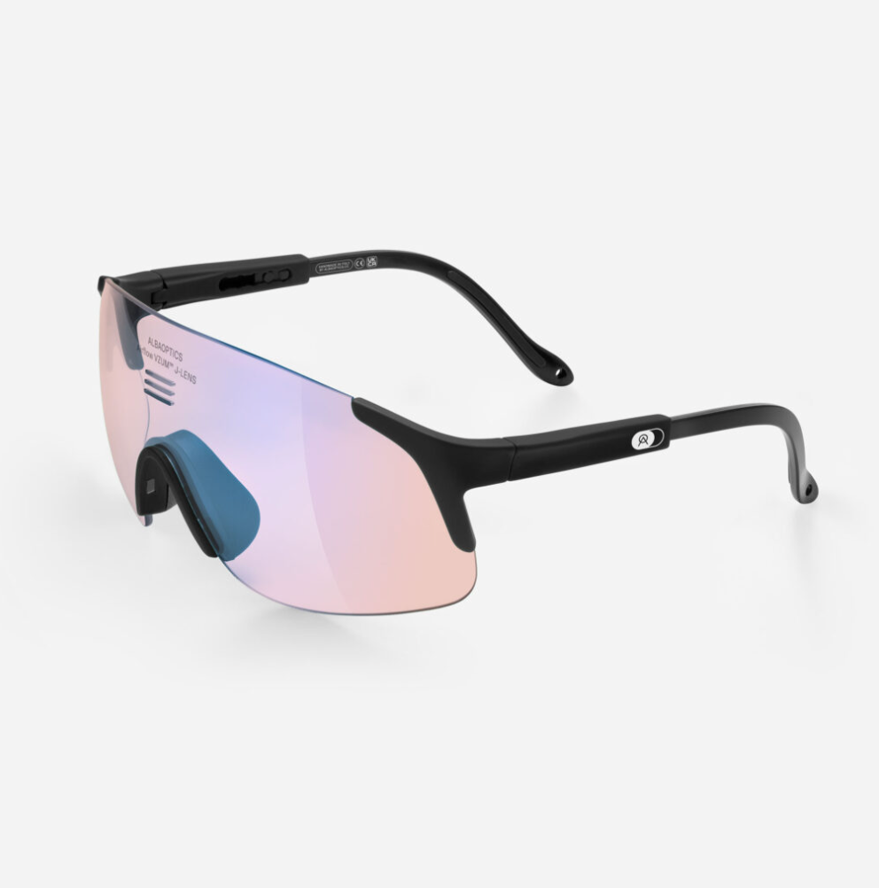 Oversized VZUM F-LENS FIRE lens on Alba Optics JUMBO performance cycling eyewear IN BLACK