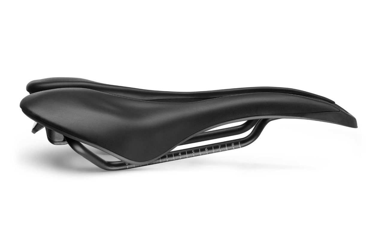 Underside of SMP EVO 20C Narrow saddle showing carbon-reinforced shell