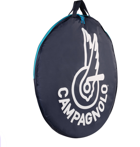 Campagnolo Single Wheel Bag providing durable protection for individual road bike wheels, ideal for cyclists seeking quality wheel storage solutions
