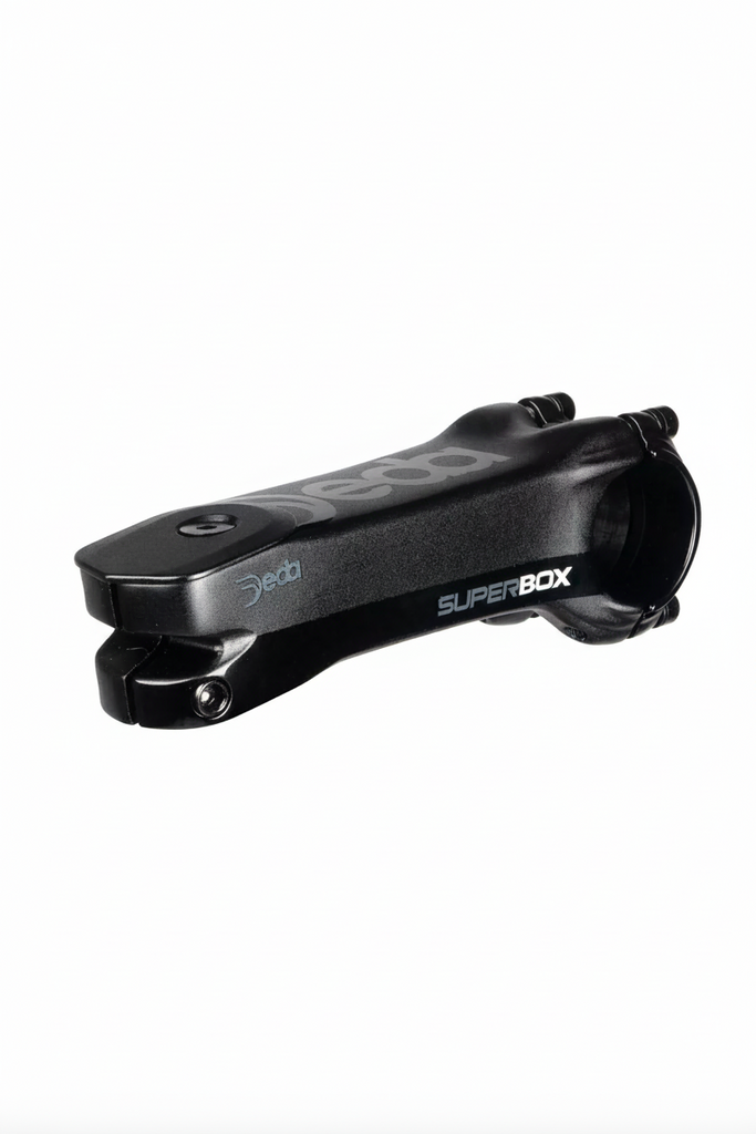 Black Deda stem with 'SuperBox' branding on a white background