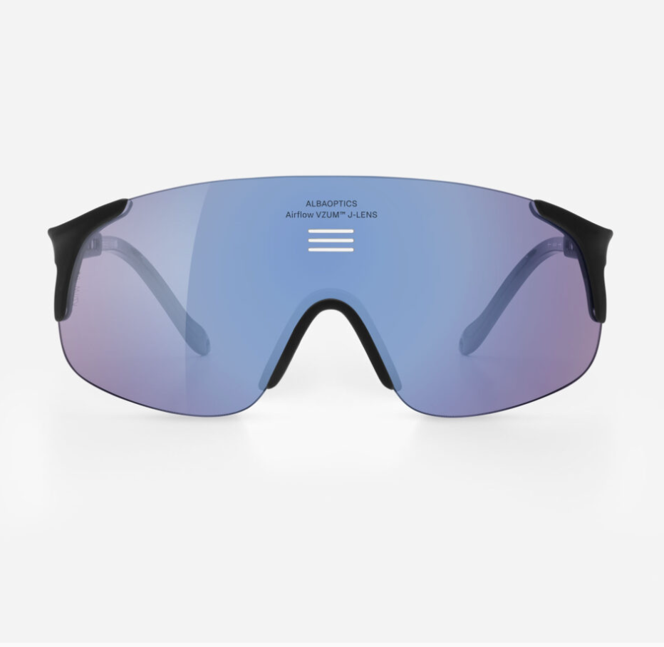 Triple ventilation ports on Alba Optics JUMBO cycling sunglasses reducing fogging during endurance rides front