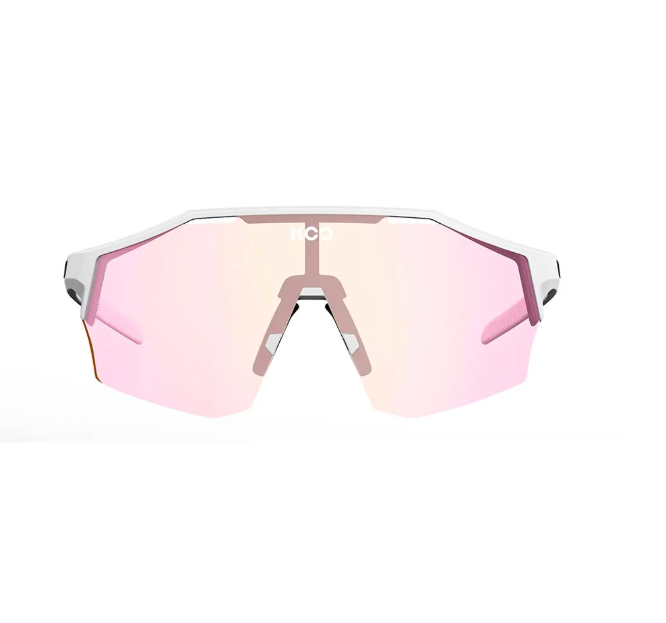 KOO Alibi Large White cycling sunglasses with photochromic fuchsia lens front view