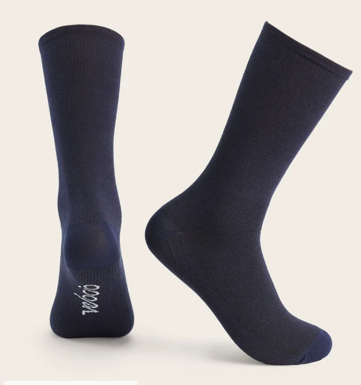 Navy cycling socks side and read profile for winter riding merino