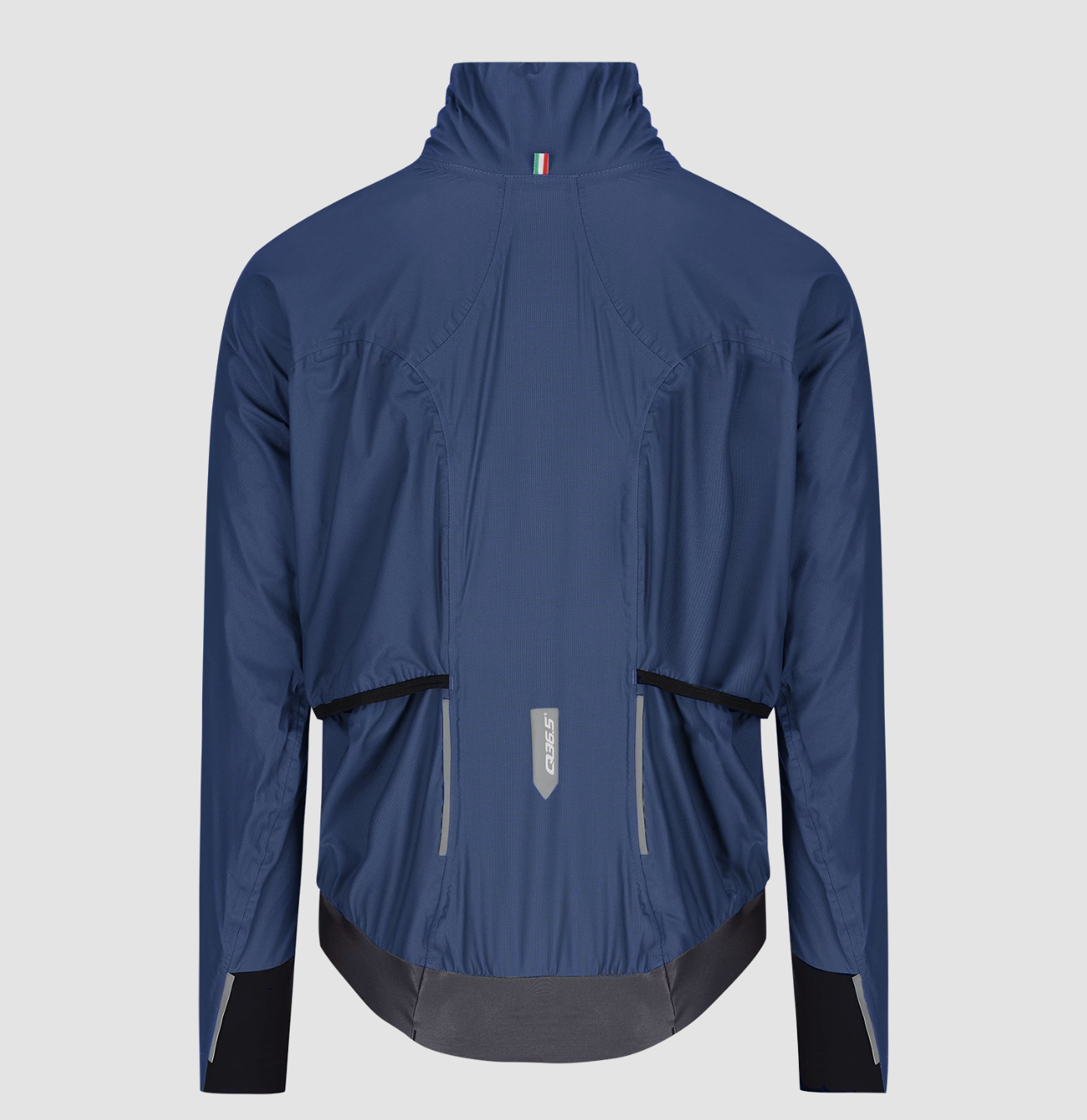 navy cycling jacket for rain protection by q36.5 made in italy rear view