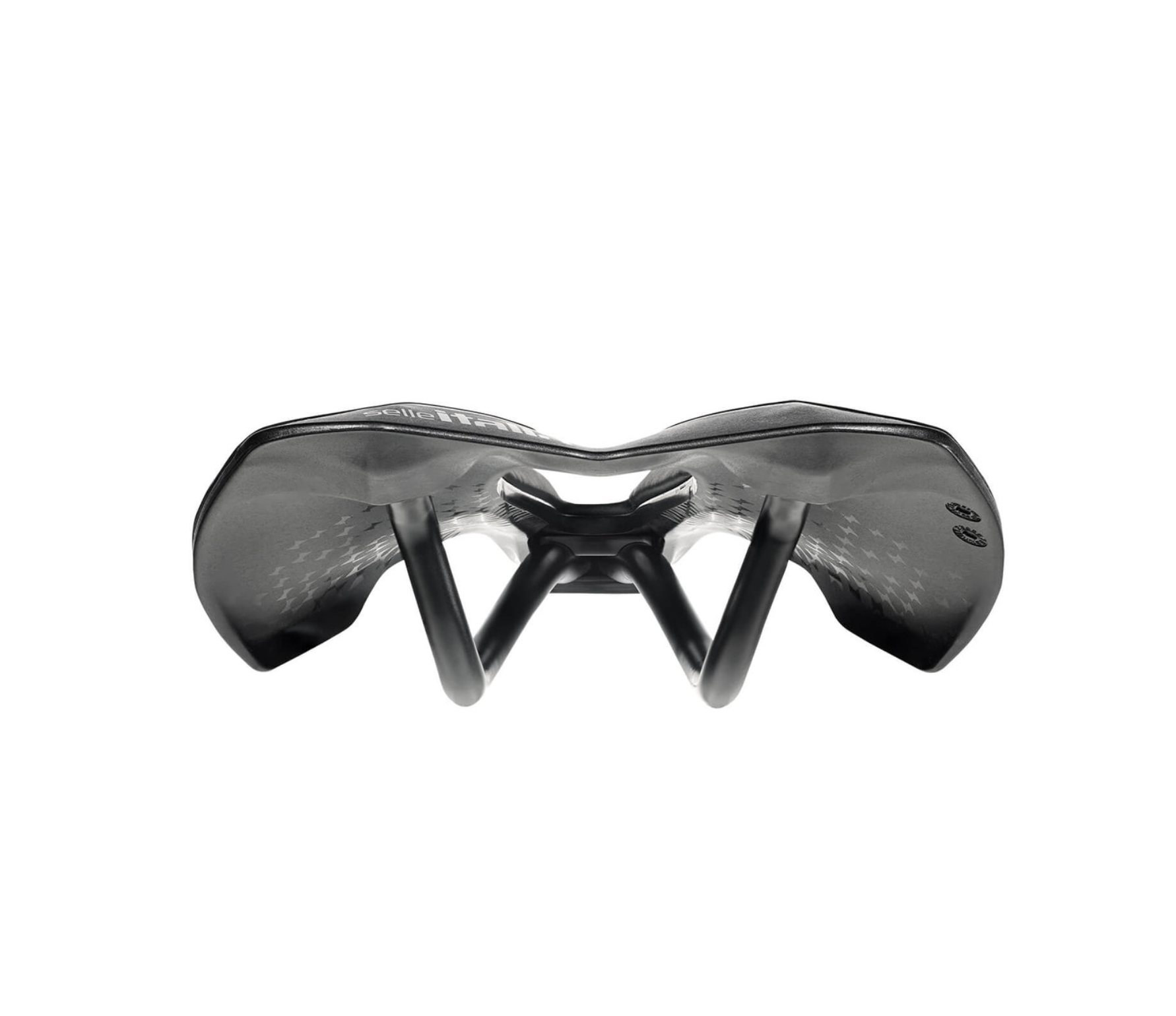 rear of the selle italia advan saddle and rails with a white background