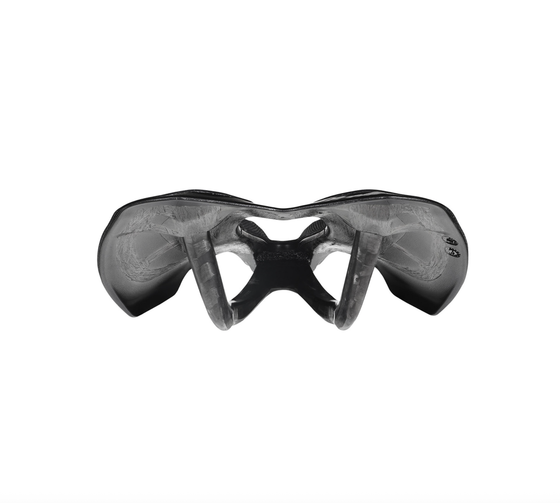 Rear view of Selle Italia SLR Racing Replica Carbon saddle highlighting narrow race profile and pressure-relief cut-out