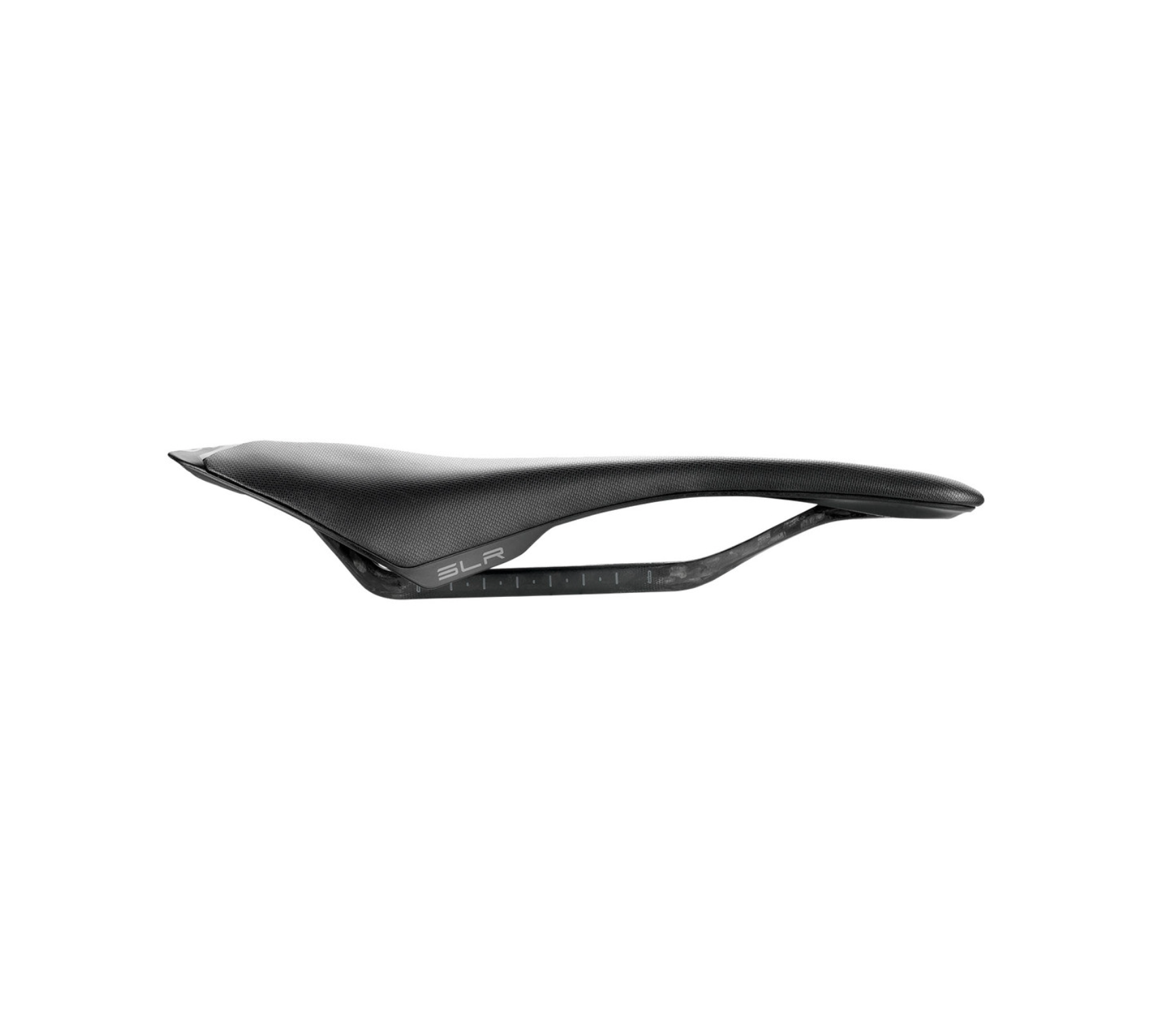 Side profile of Selle Italia SLR Racing Replica Carbon saddle displaying flat performance shape and low stack height