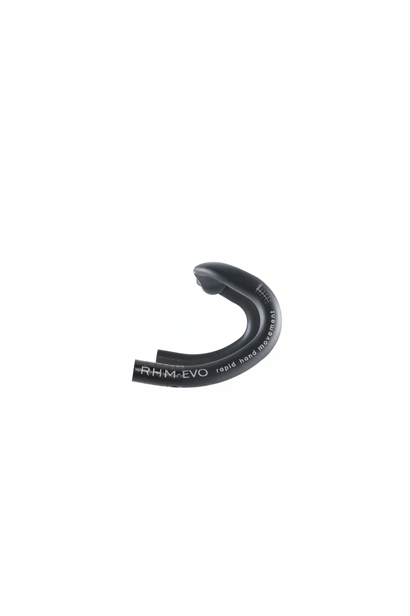 Black 'RHM-EVO' handlebar for gravel riding on a white background