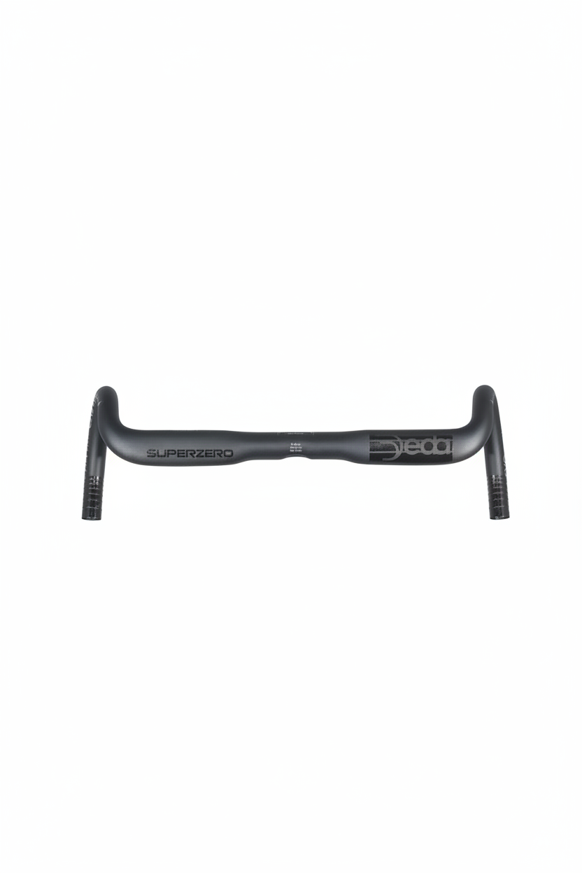 Black deda gravel bicycle handlebar with 'Superzero' branding on a white background