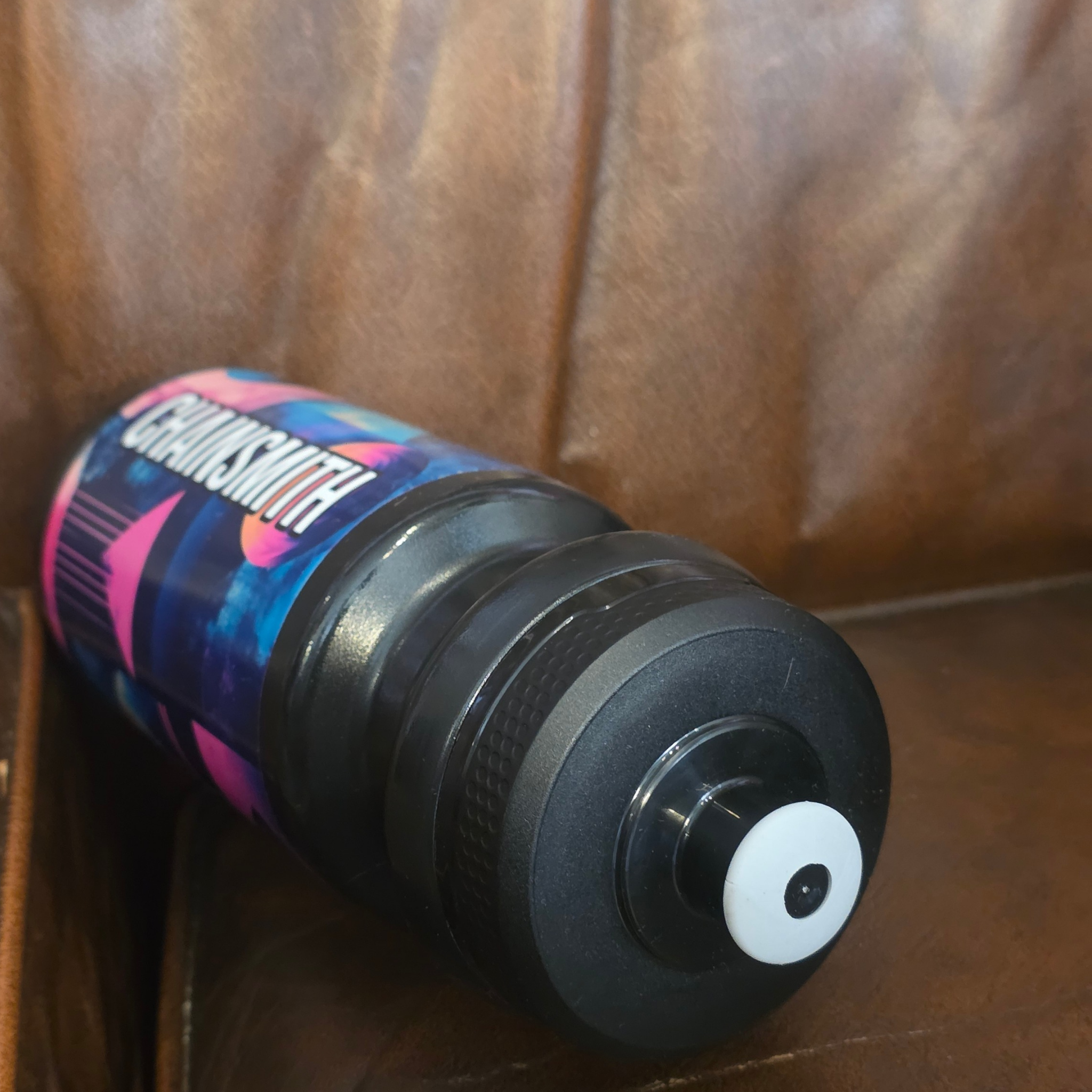 Close-up of high-flow mouthpiece on Chainsmith cycling water bottle
