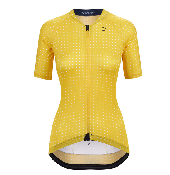 VELOCIO GRID DOT ULTRALIGHT WOMENS JERSEY YELLOW GOLD CYCLING SYDNEY AUSTRALIA BIKE SHOP