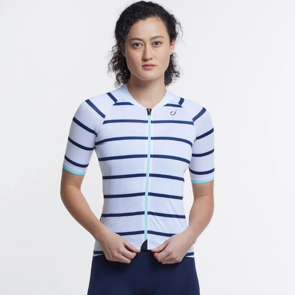 VELOCIO WOMENS BRETON JERSEY WHITE NAVY CYCLING SYDNEY AUSTRALIA BIKE SHOP 