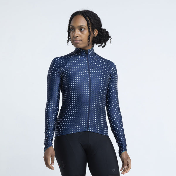 VELOCIO WOMENS JERSEY LONG SLEEVE GRID DOT NAVY CYCLING SYDNEY AUSTRALIA BIKE SHOP